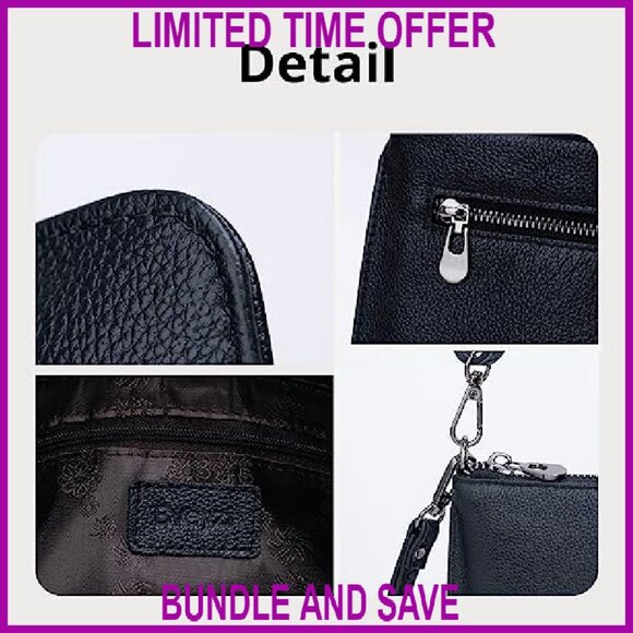 Genuine Leather Wristlet Clutch Crossbody Bag with Adjustable Strap